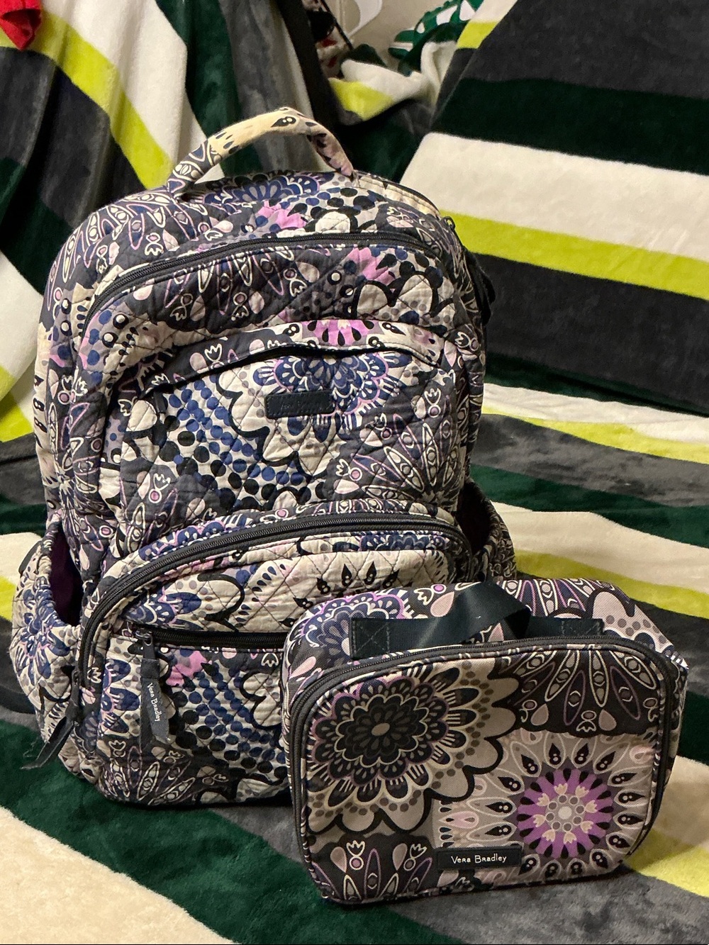 Vera Bradley Quilted Paisley Backpack and Cosmetic Case in Purple and Cream - Picture 15 of 16